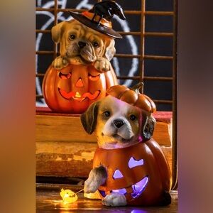 NWT - light up dogs in Jack-o-lantern figurines - set of 2